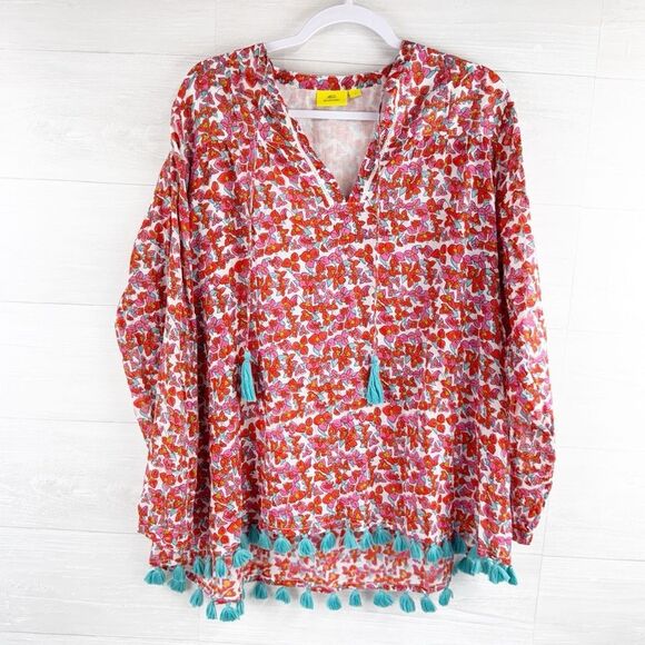 Roberta Roller Rabbit Akar Josephina Boho Tassel Long Sleeve Tunic Blouse - Picture 1 of 5